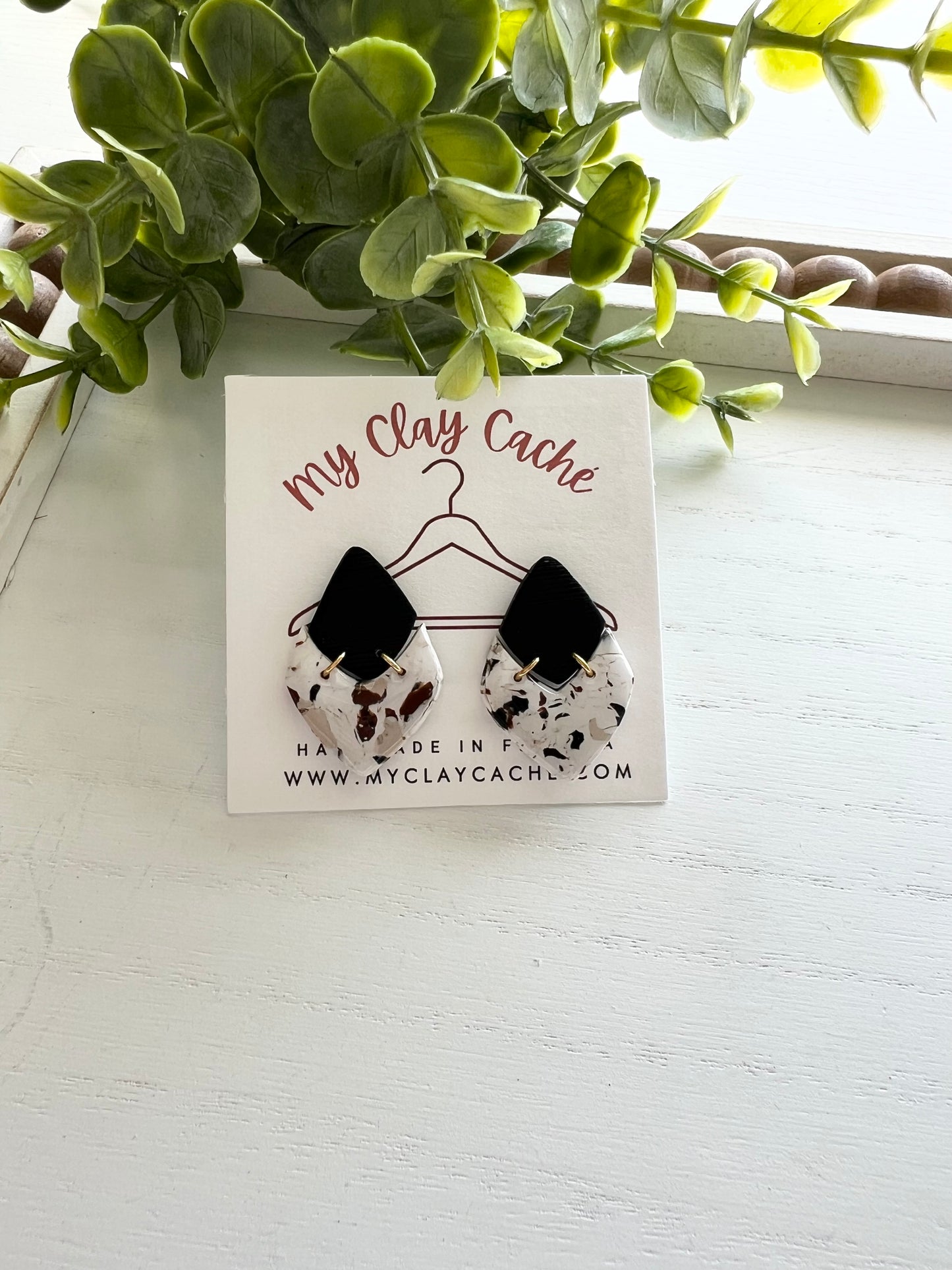 Moody Black Top Diamond Statement Studs