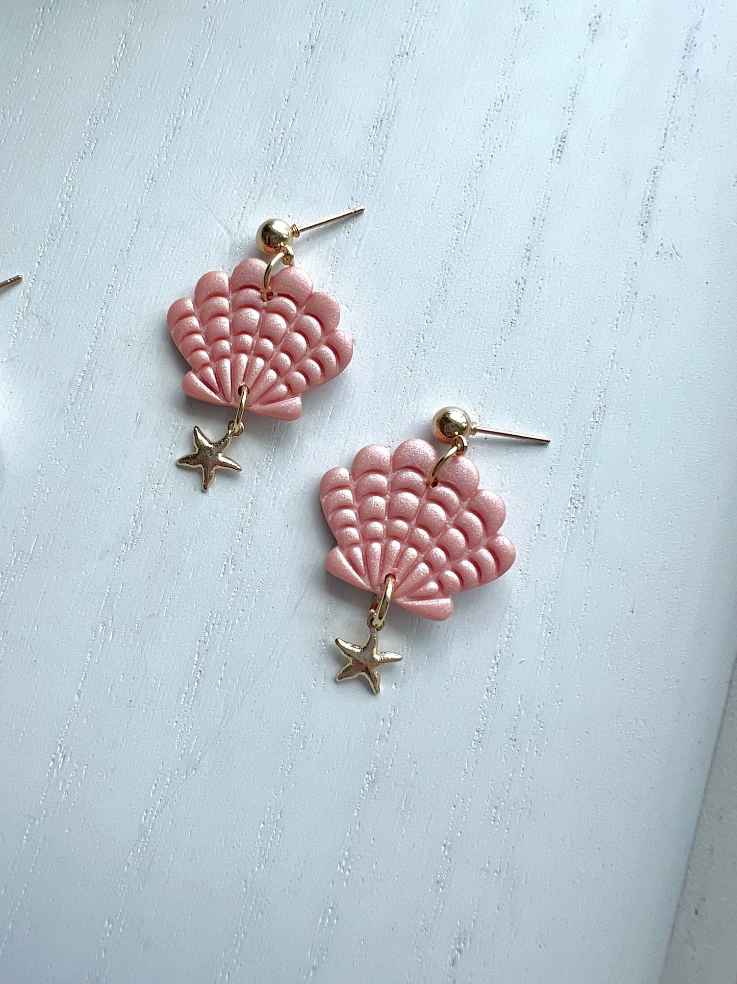 Scallop Shell with Starfish Charm Dangles