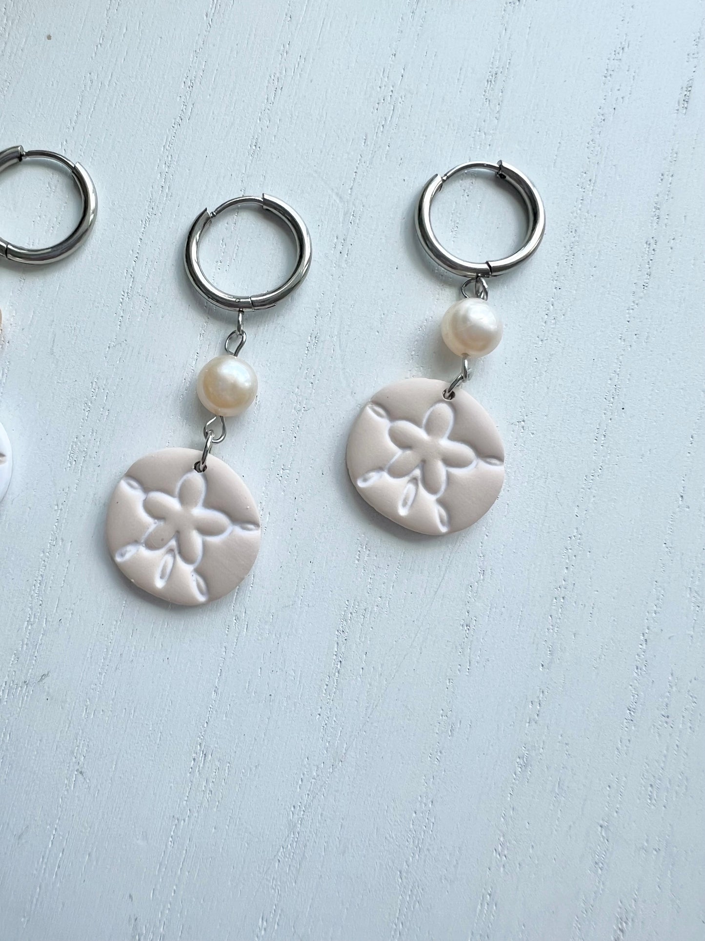 Sand Dollar Pearl Hoops