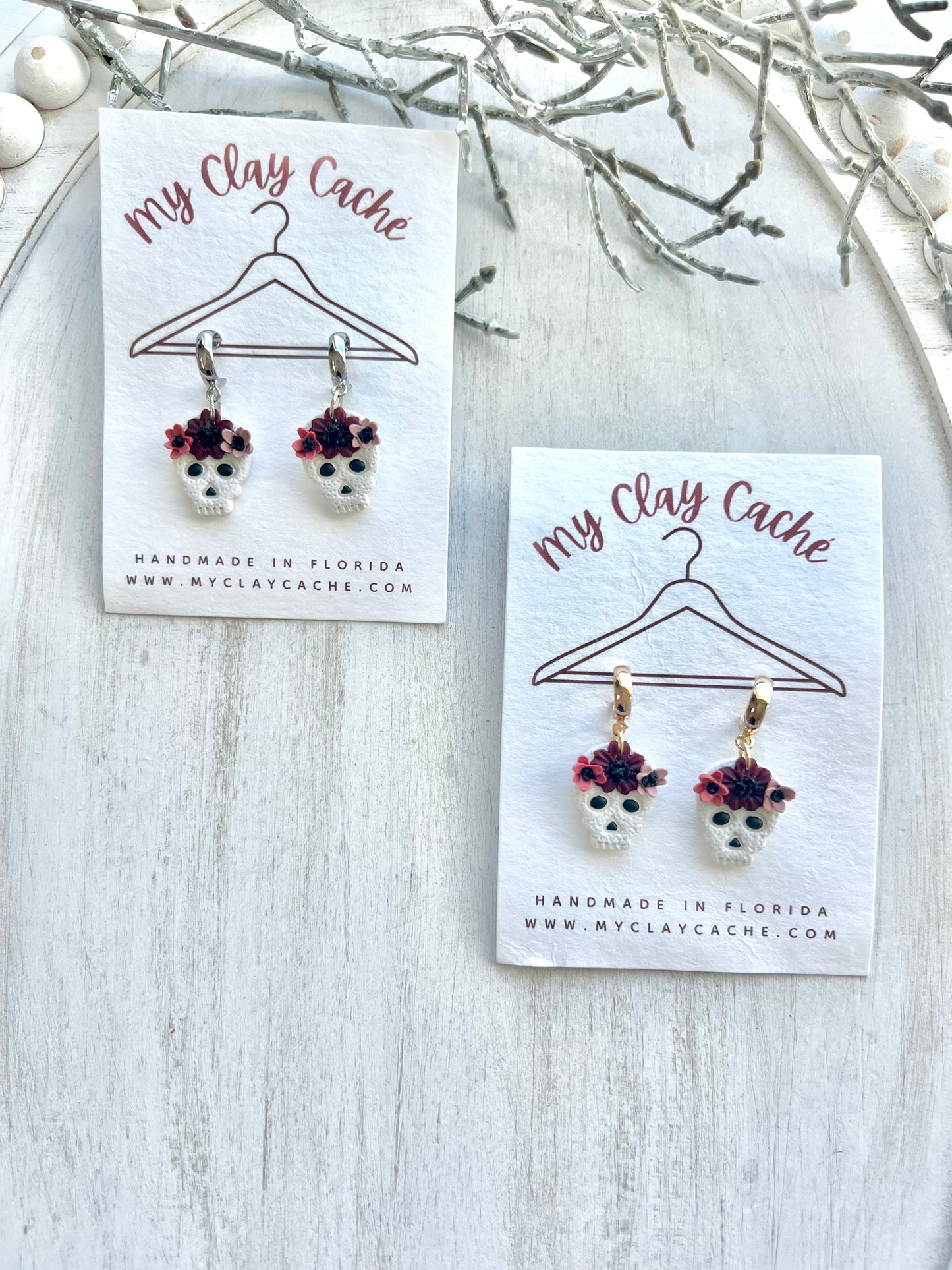 Dainty Flower Crown Skull Dangles