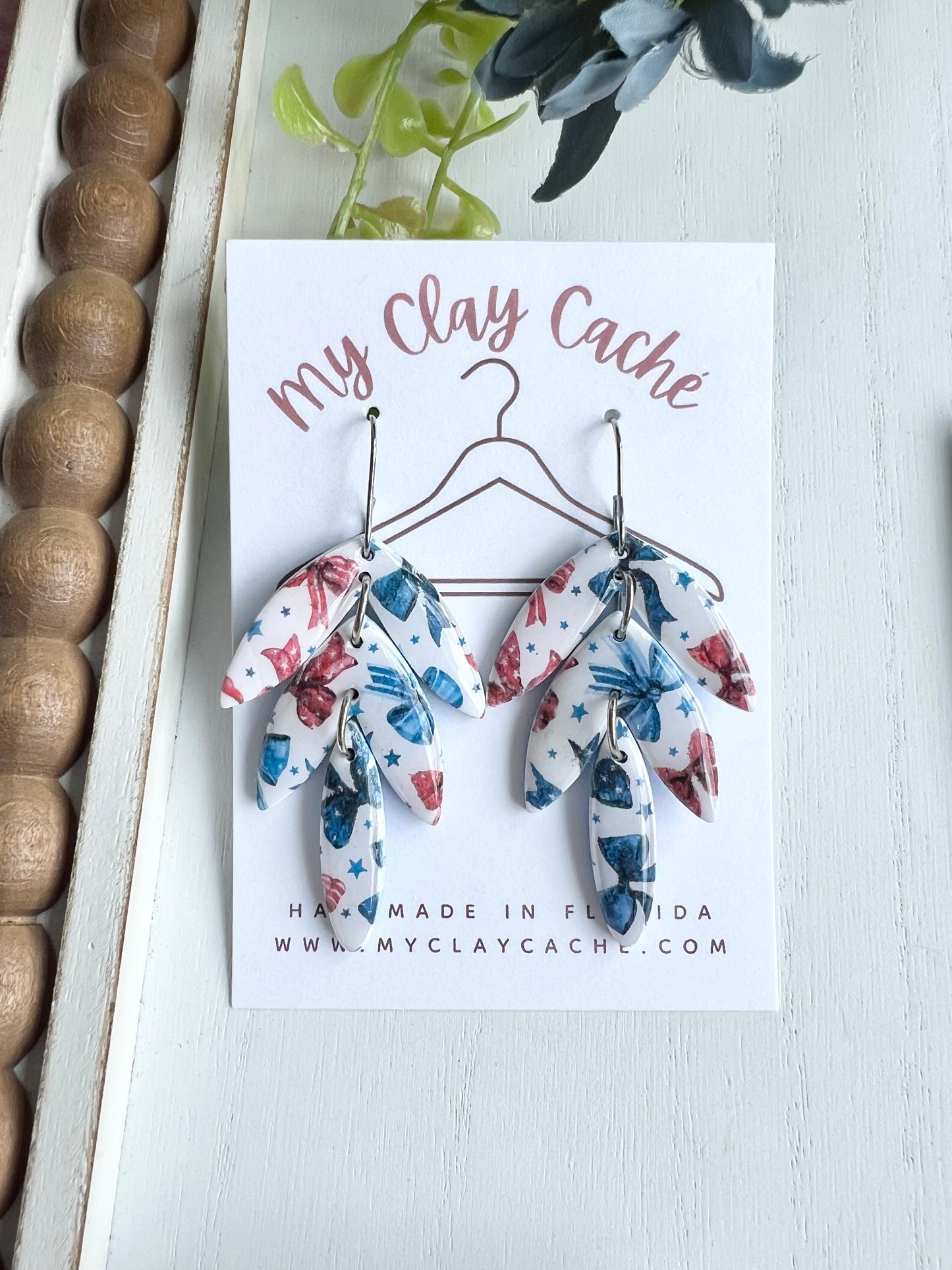 SALE! Patriotic Bow Print Dangles