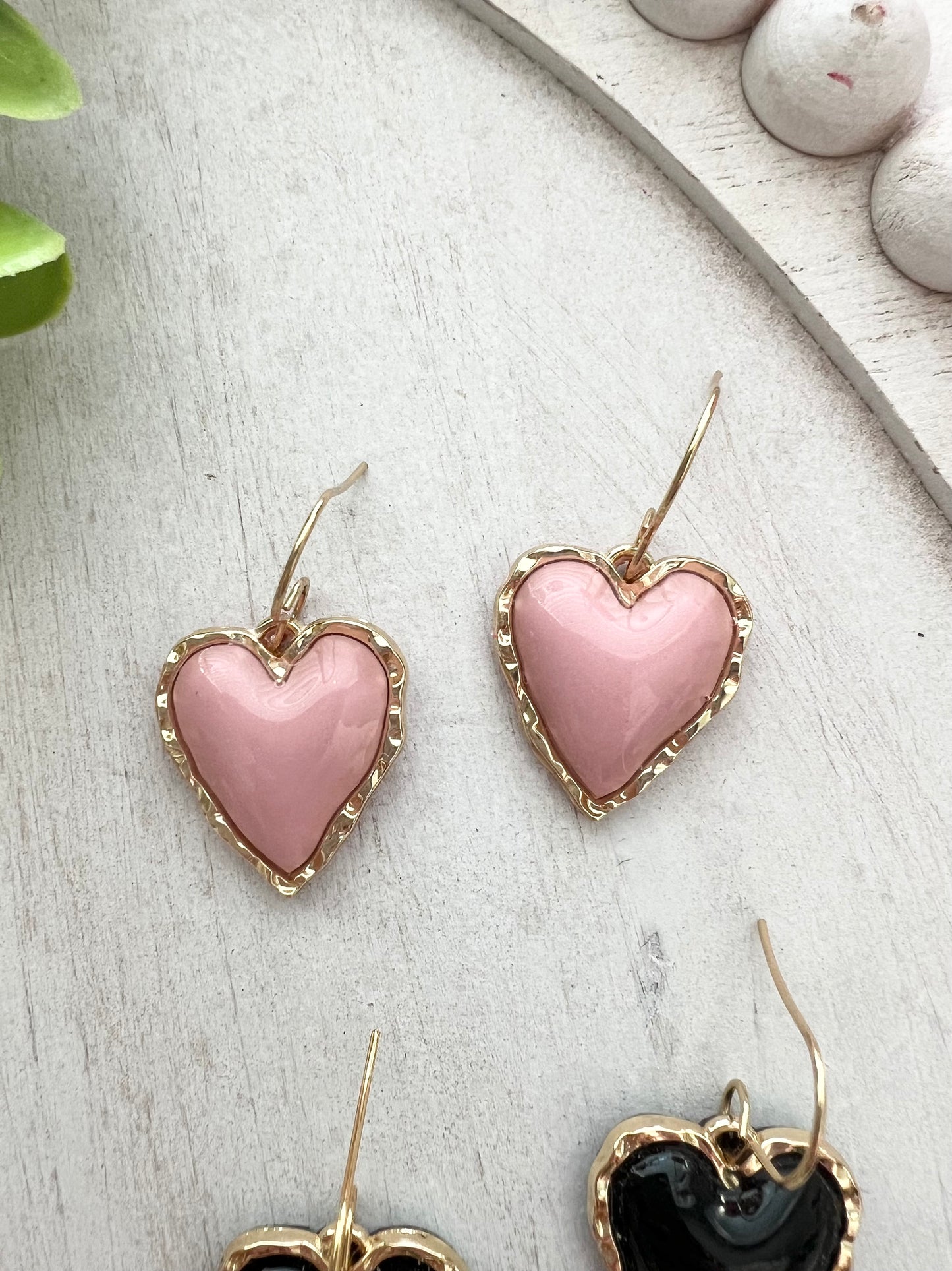Puffy Gold Rim Heart Dangles