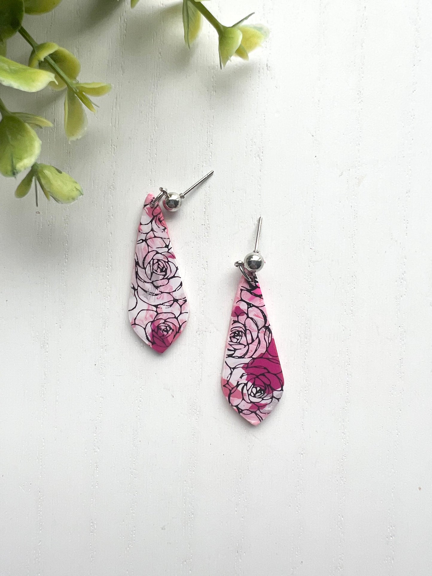 Pink Marble Rose Print Dangles