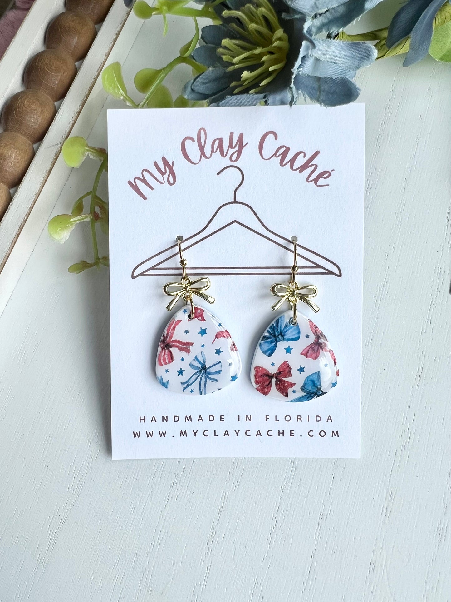 SALE! Patriotic Bow Print Dangles