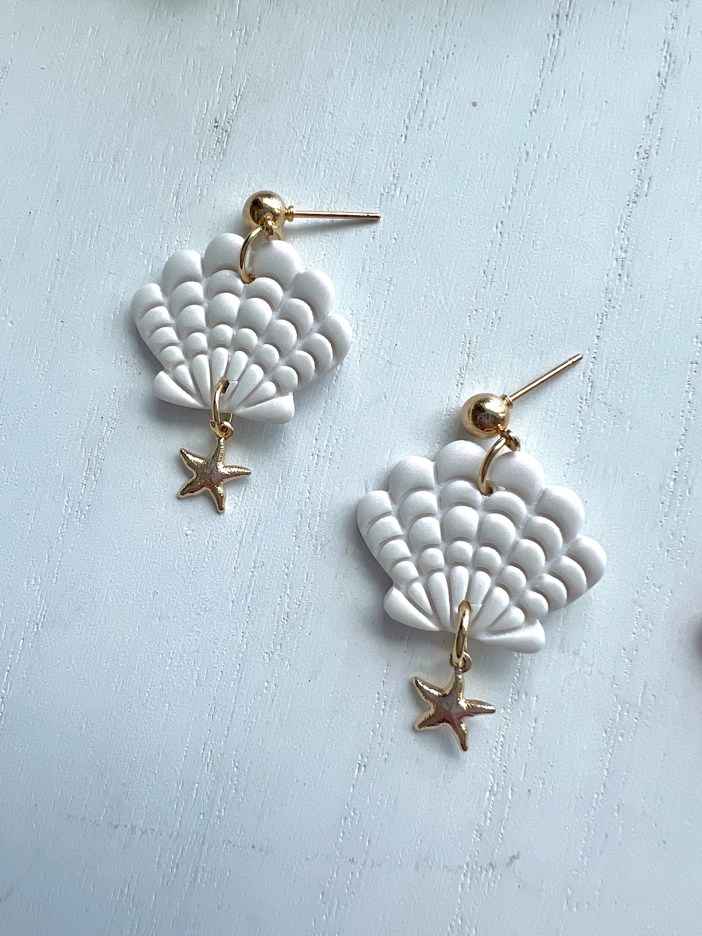 Scallop Shell with Starfish Charm Dangles
