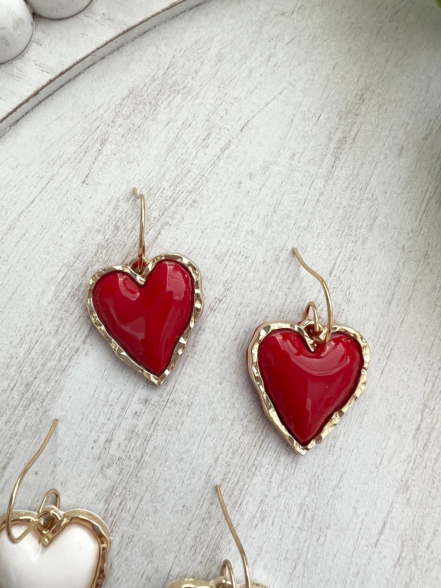 Puffy Gold Rim Heart Dangles