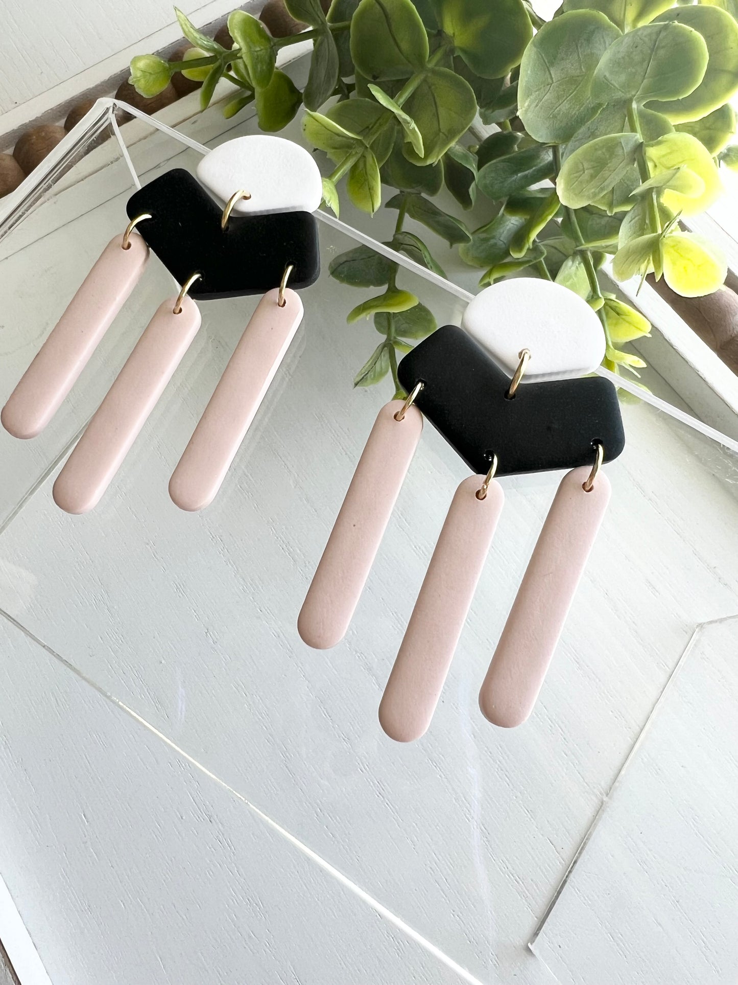 White/Black/Beige Neutral Statement Dangles