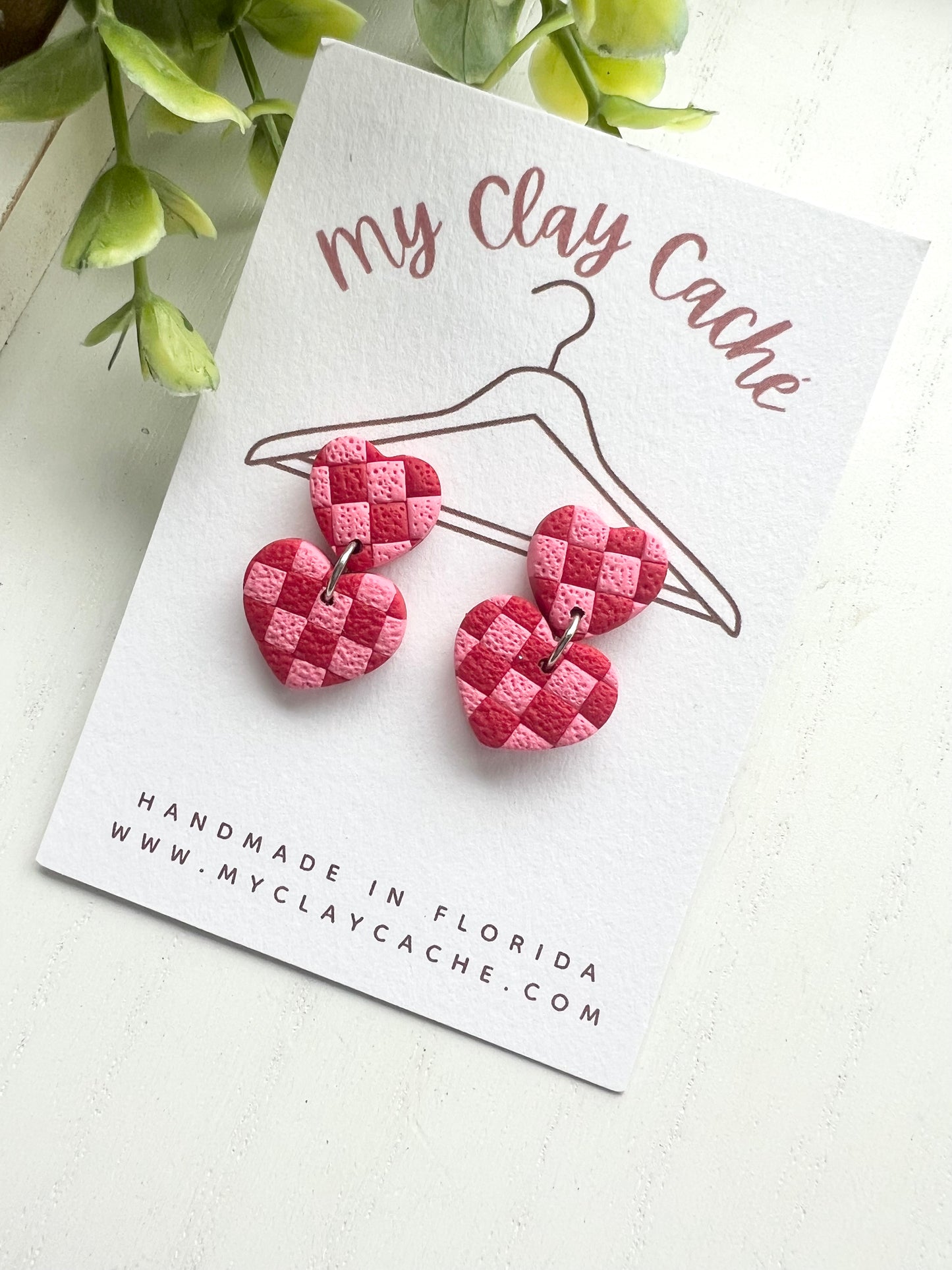 Checkered Heart Stack Dangles