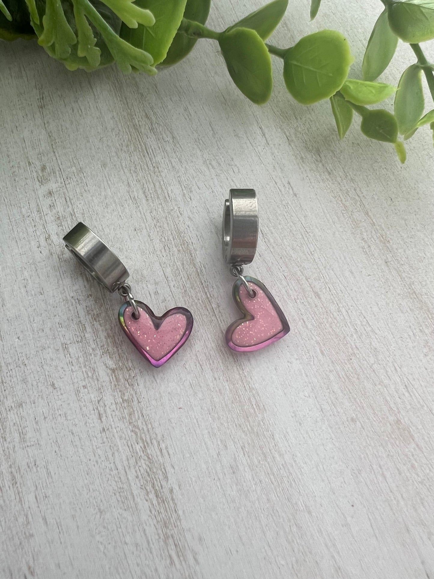 Pink Glitter Heart Cuff Dangles