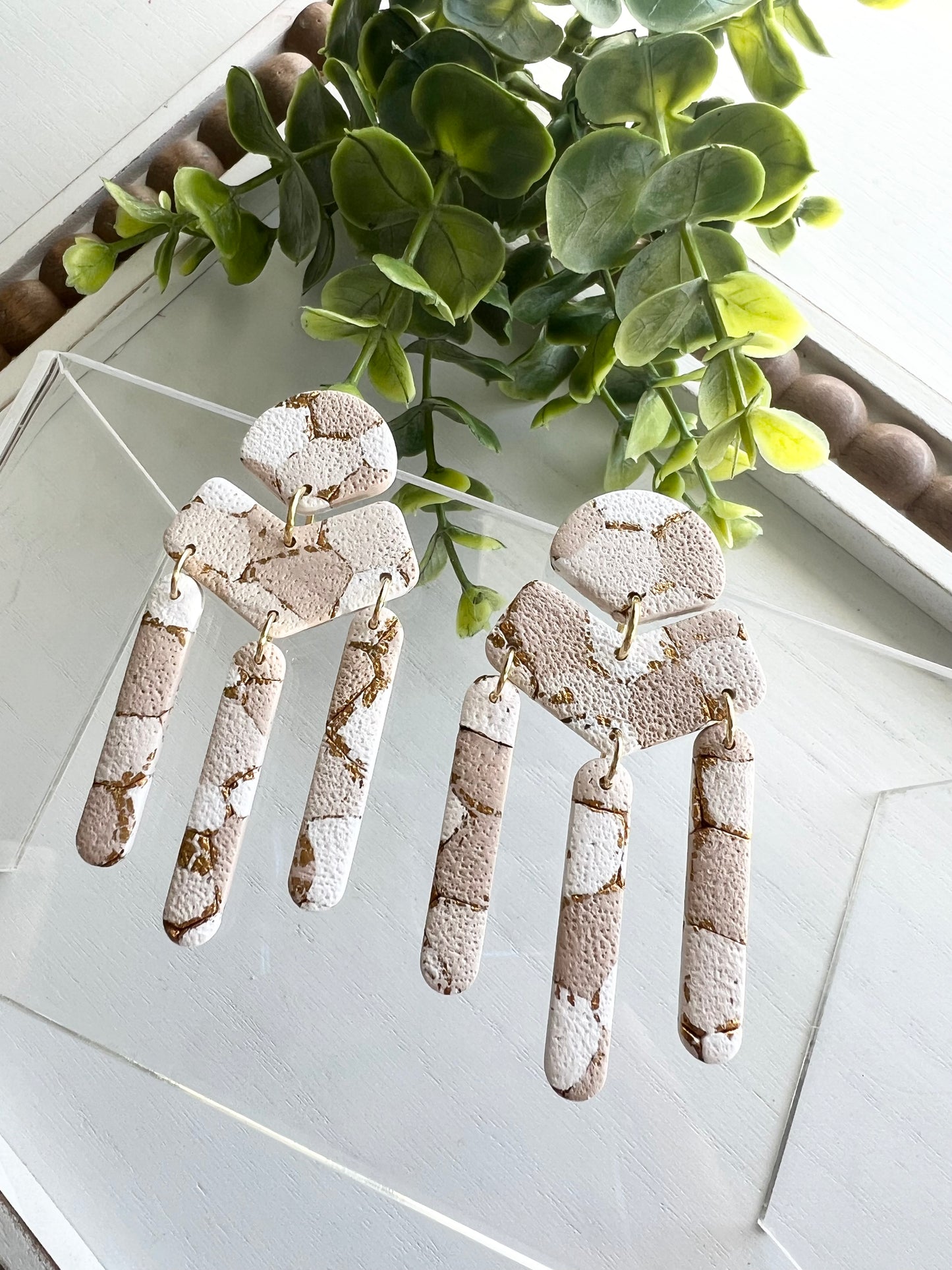 Neutral Gold Flake Statement Dangles