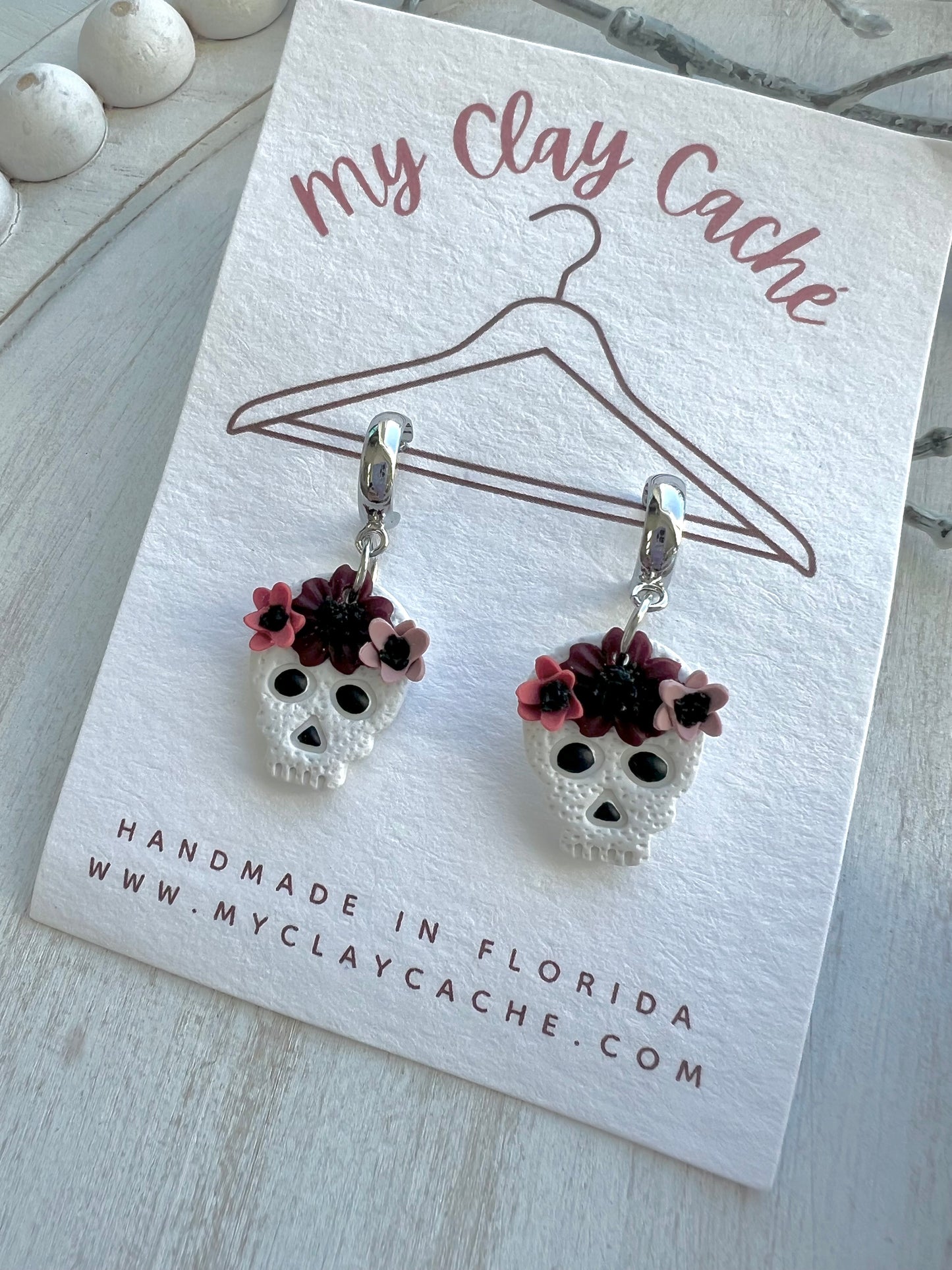 Dainty Flower Crown Skull Dangles