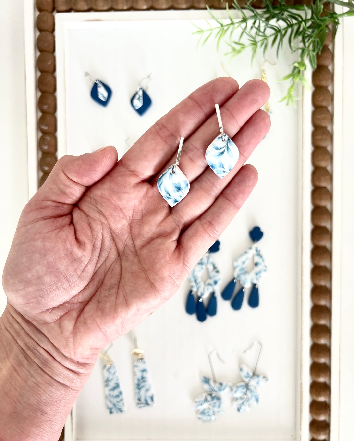 Blue Floral Dangle Earrings