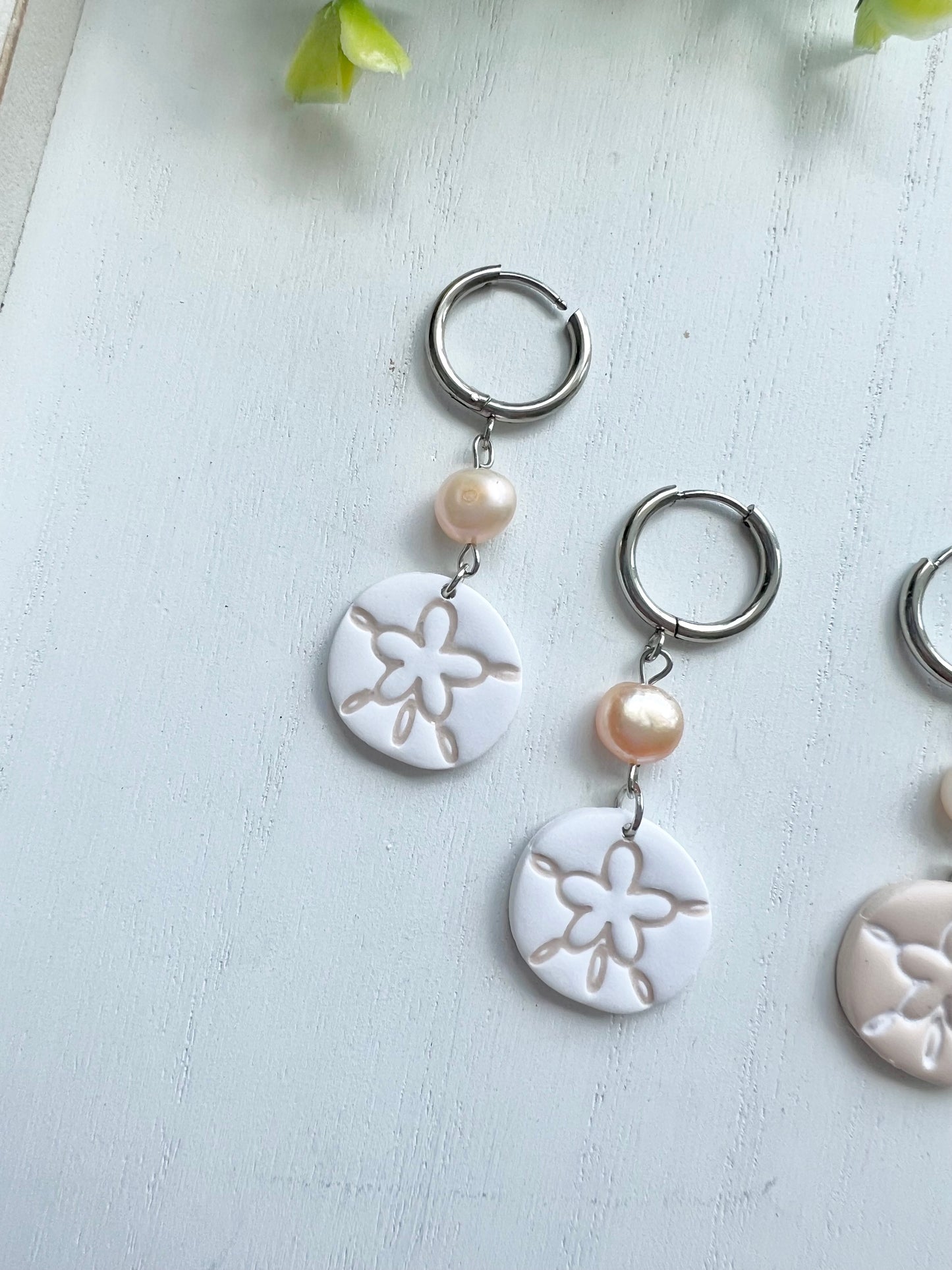 Sand Dollar Pearl Hoops