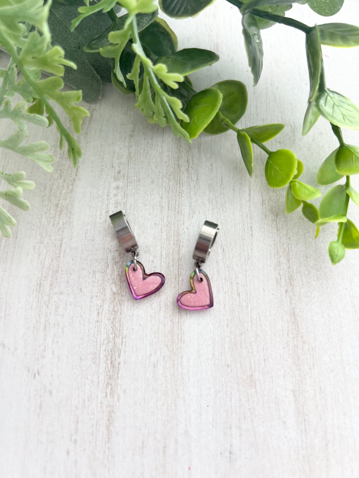 Pink Glitter Heart Cuff Dangles