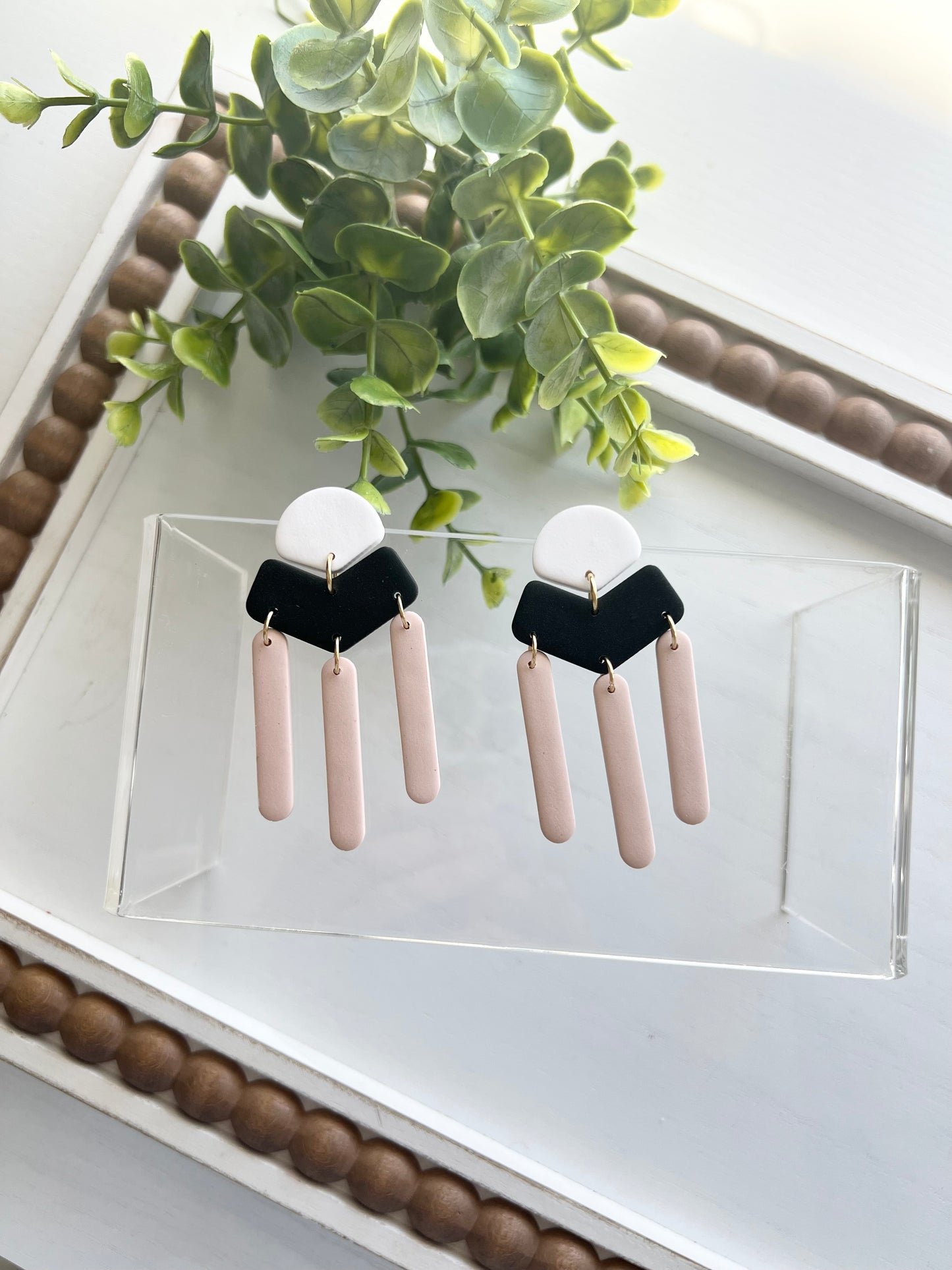 White/Black/Beige Neutral Statement Dangles