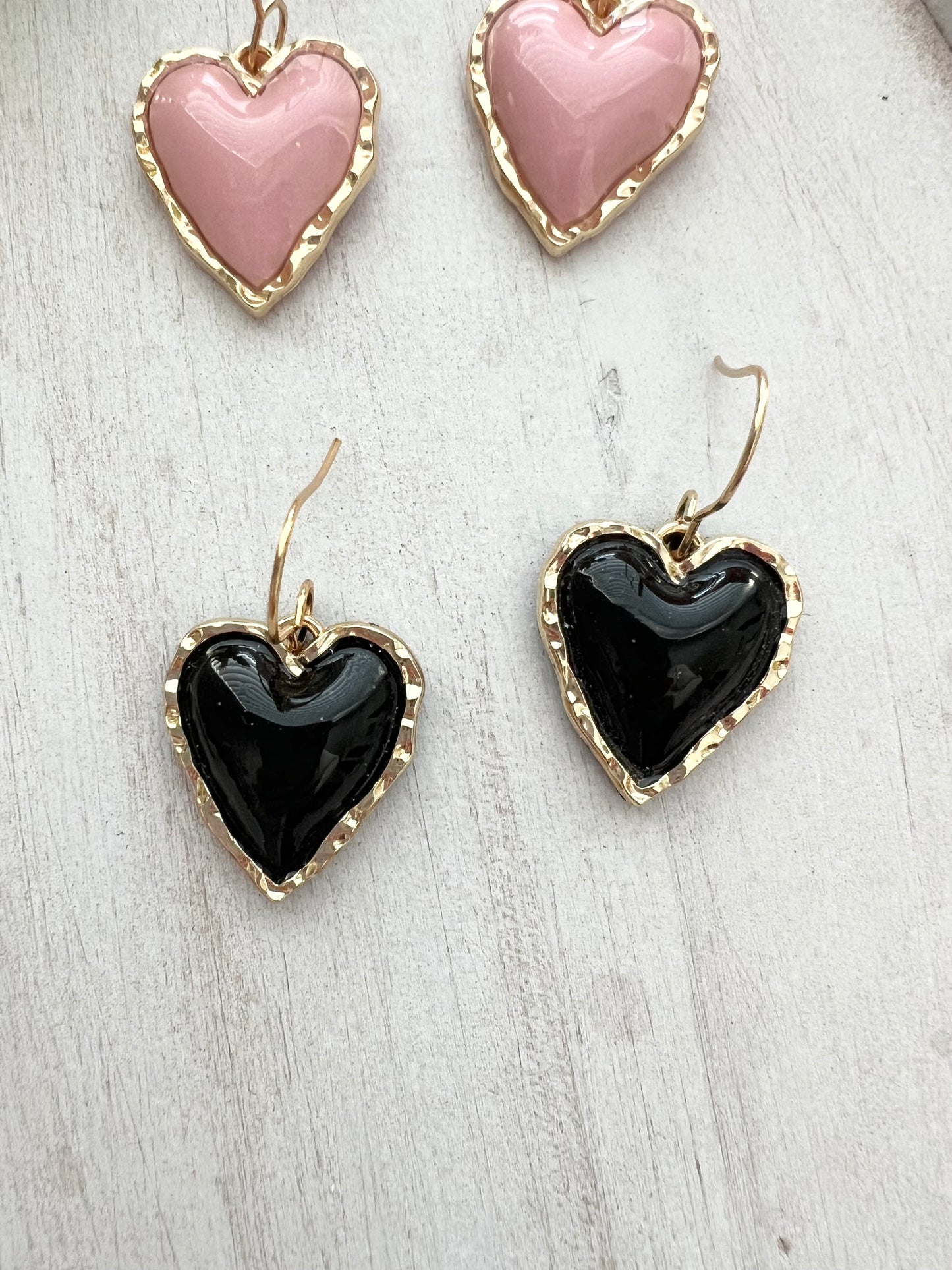 Puffy Gold Rim Heart Dangles