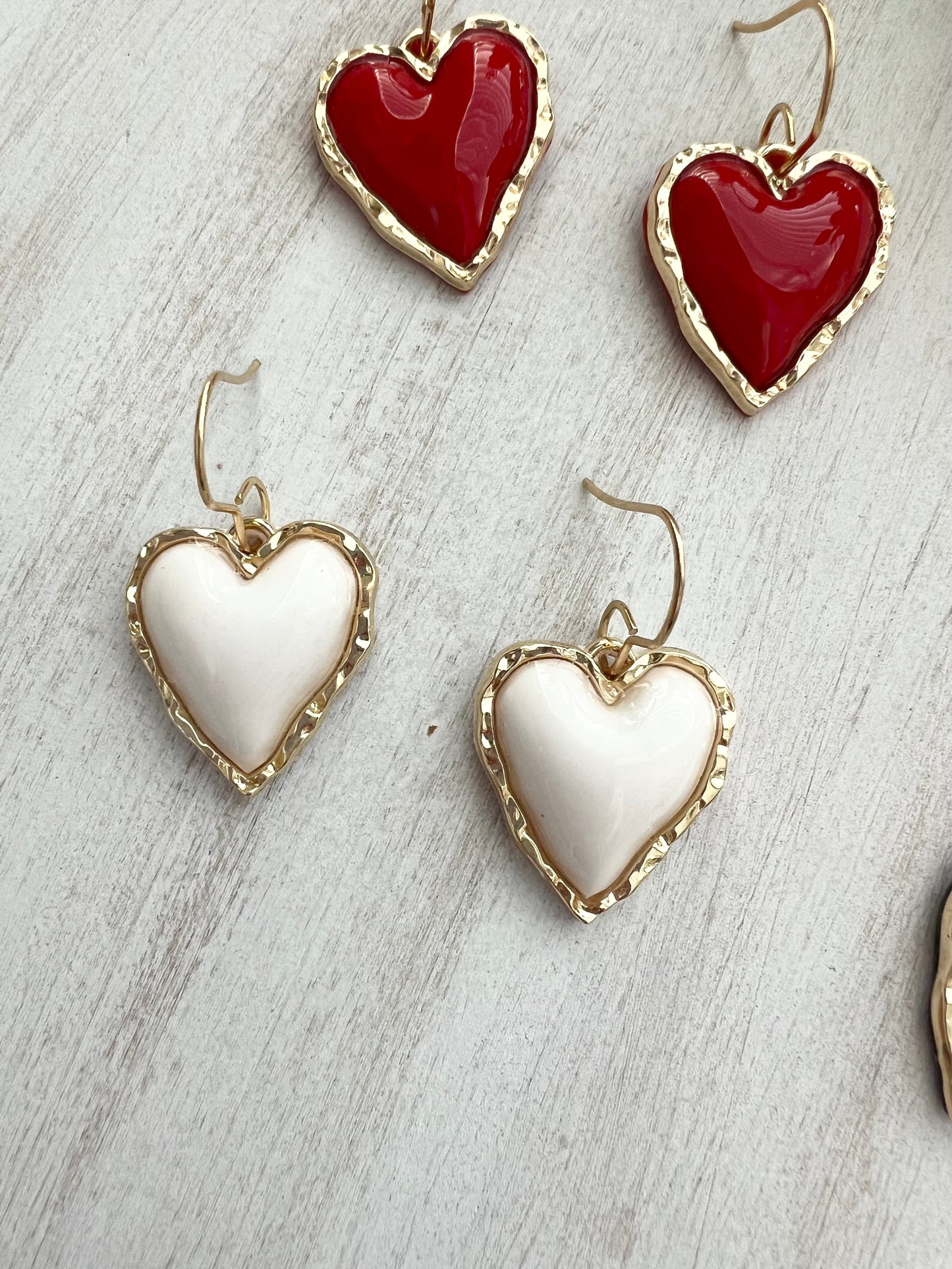 Puffy Gold Rim Heart Dangles