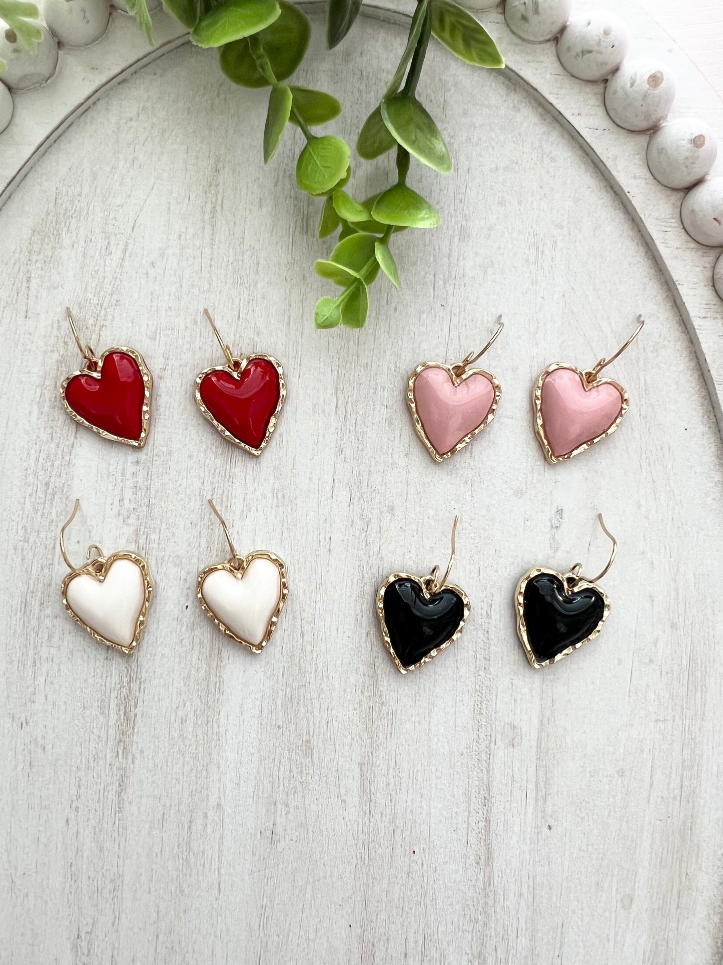 Puffy Gold Rim Heart Dangles
