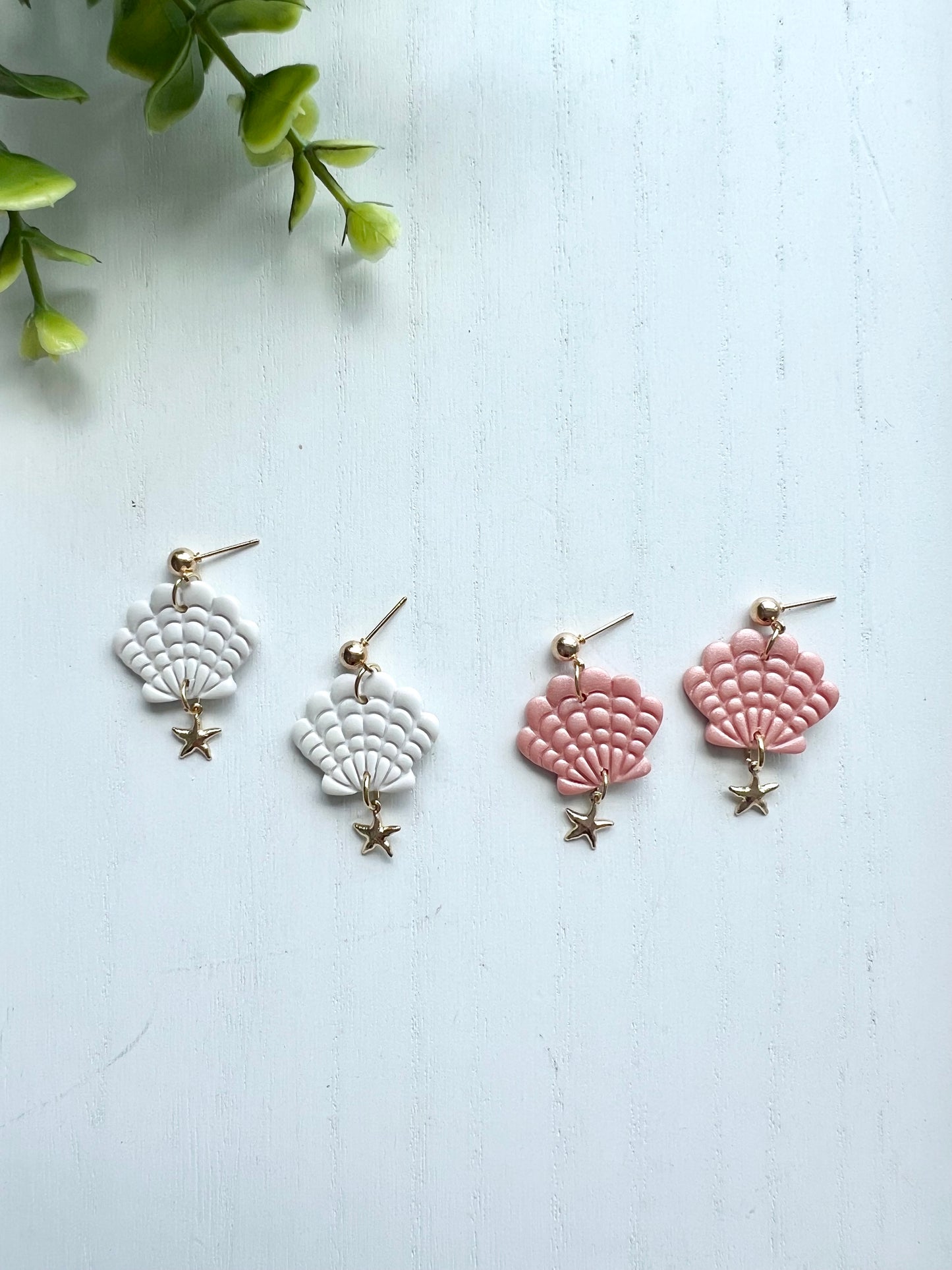 Scallop Shell with Starfish Charm Dangles