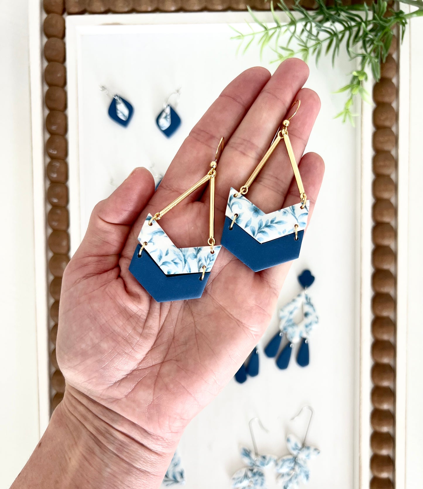Blue Floral Dangle Earrings