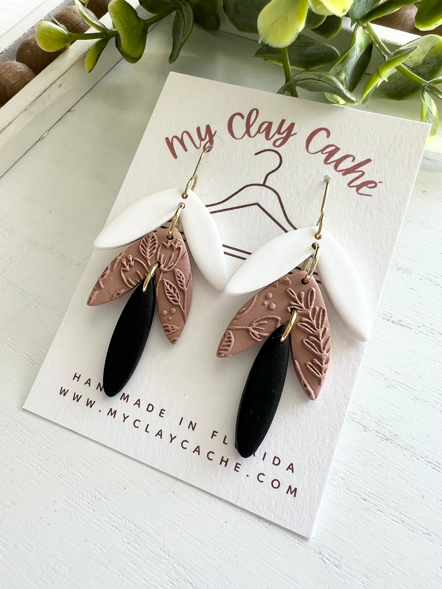 White/Tan/Black Fiona Dangles