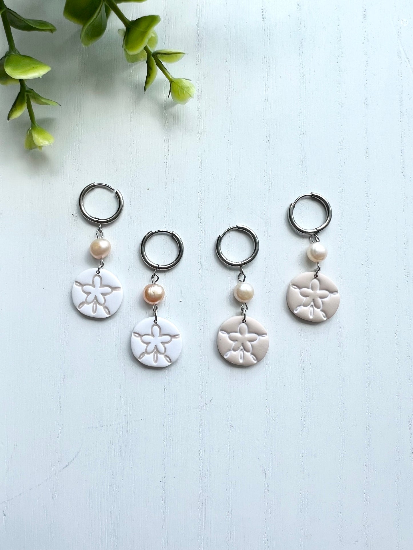 Sand Dollar Pearl Hoops