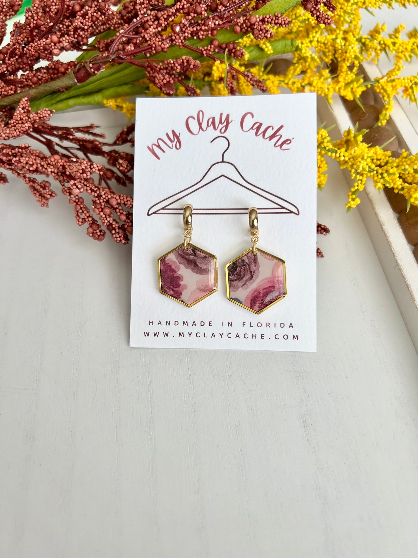 Floral Hexagon Dangles