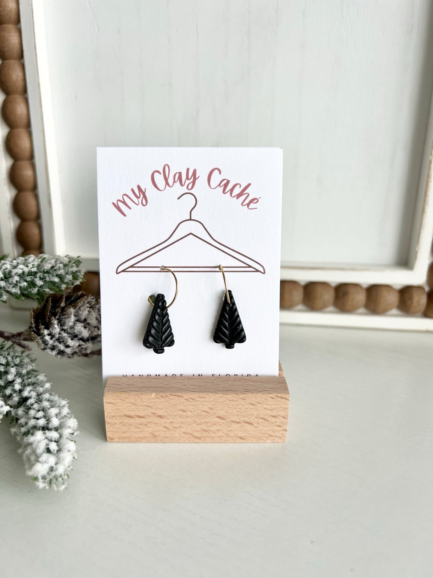 Black Dainty Christmas Tree Hoops