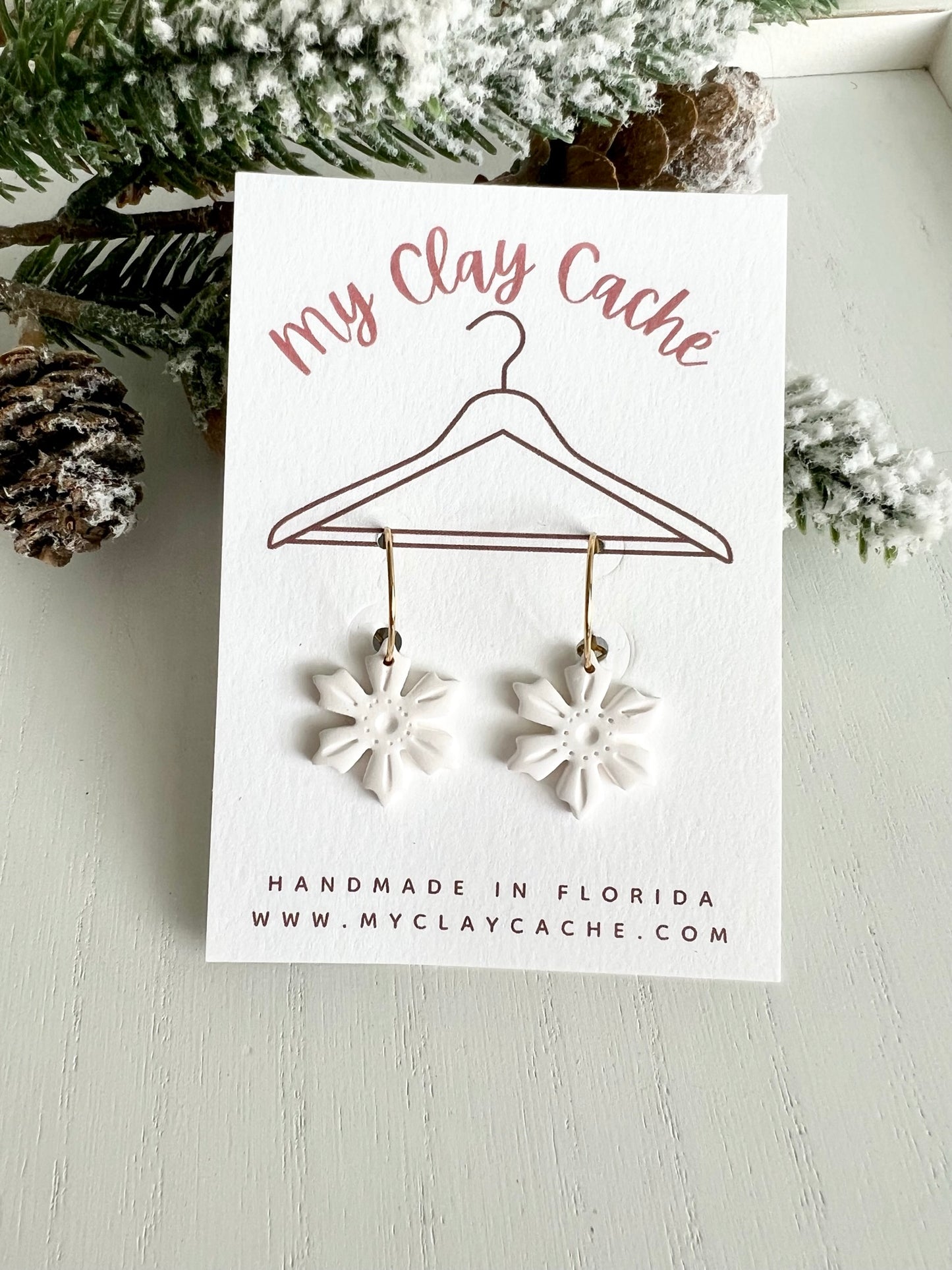 White Dainty Snowflake Hoops