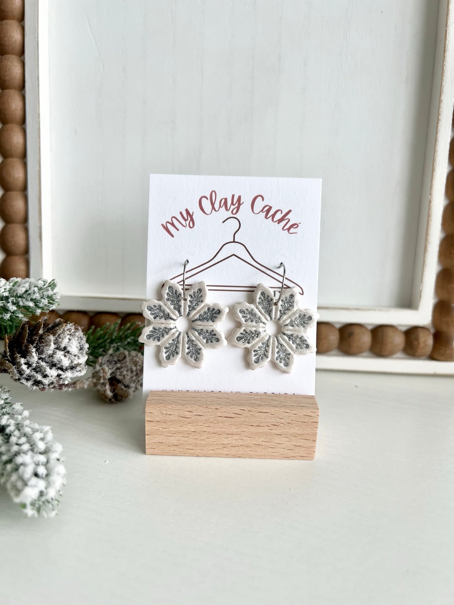 Silver Snowflake Hoops