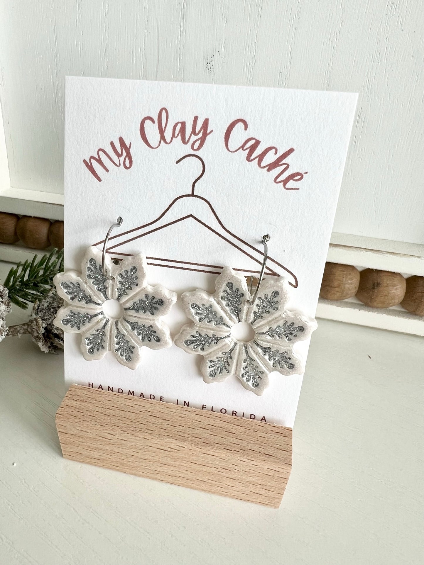 Silver Snowflake Hoops