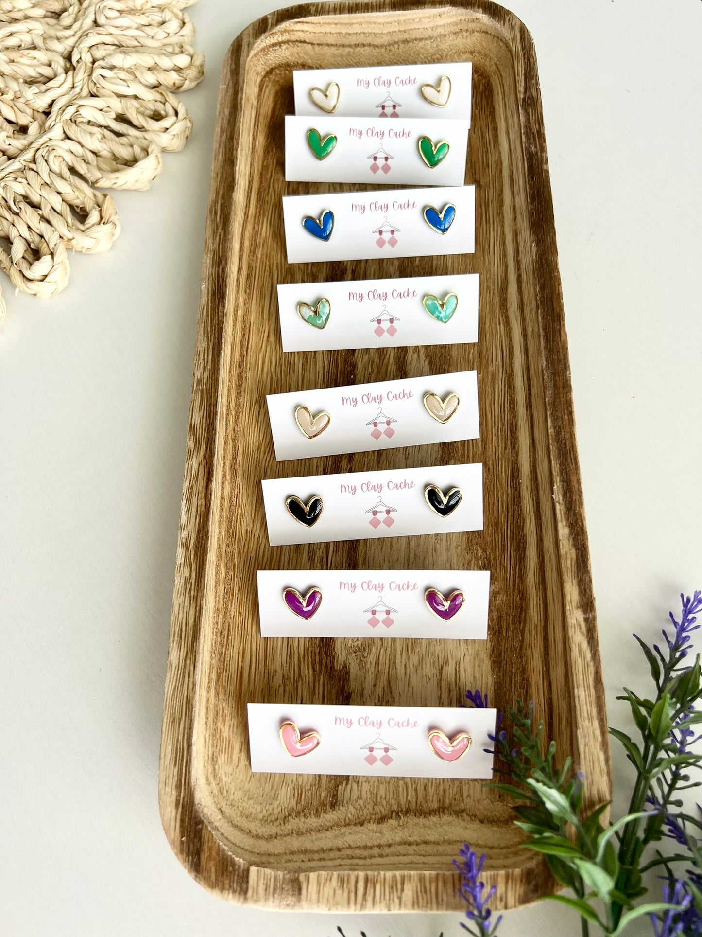 Gold Trim Heart Studs