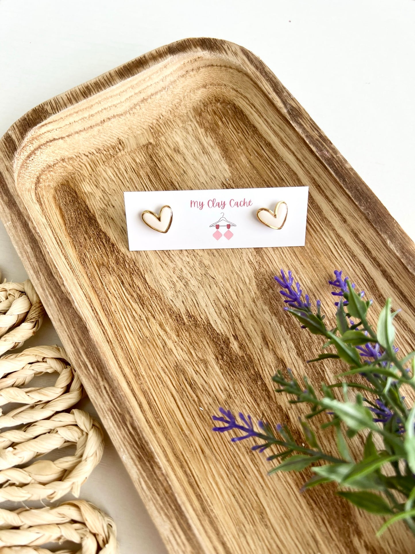 Gold Trim Heart Studs