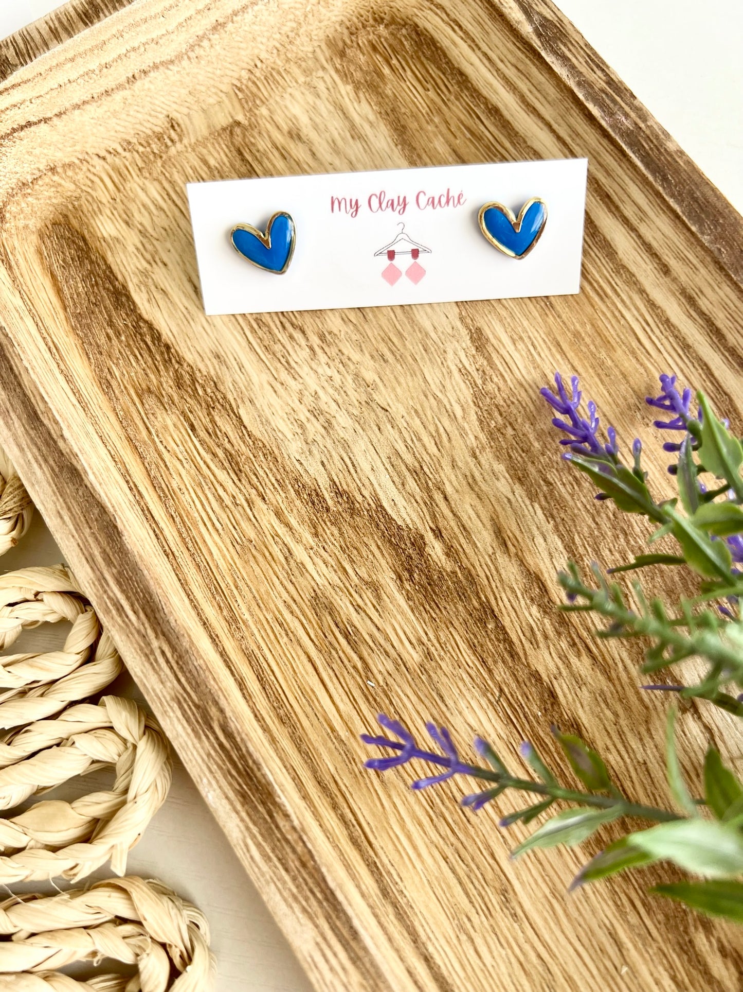 Gold Trim Heart Studs