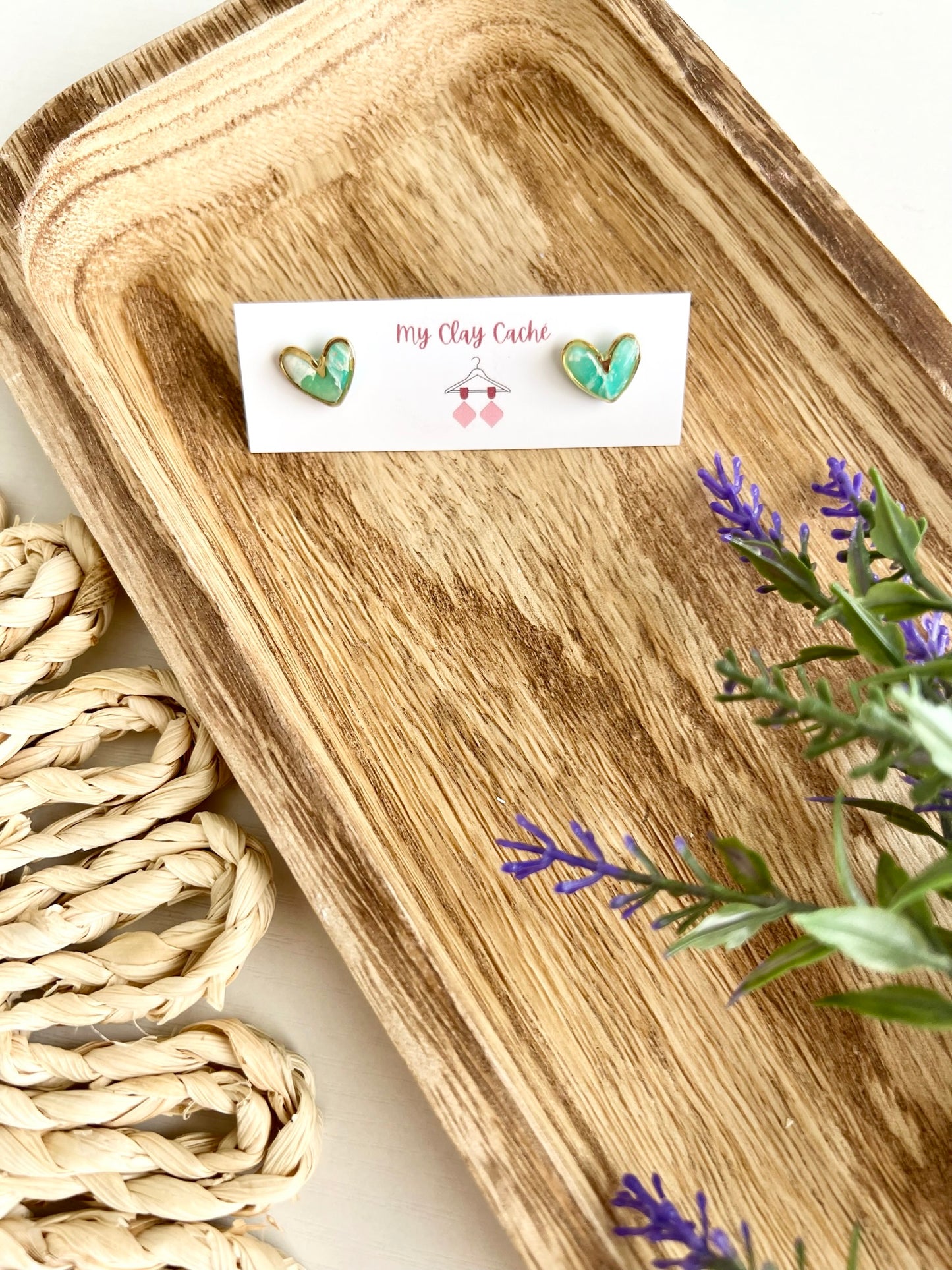 Gold Trim Heart Studs