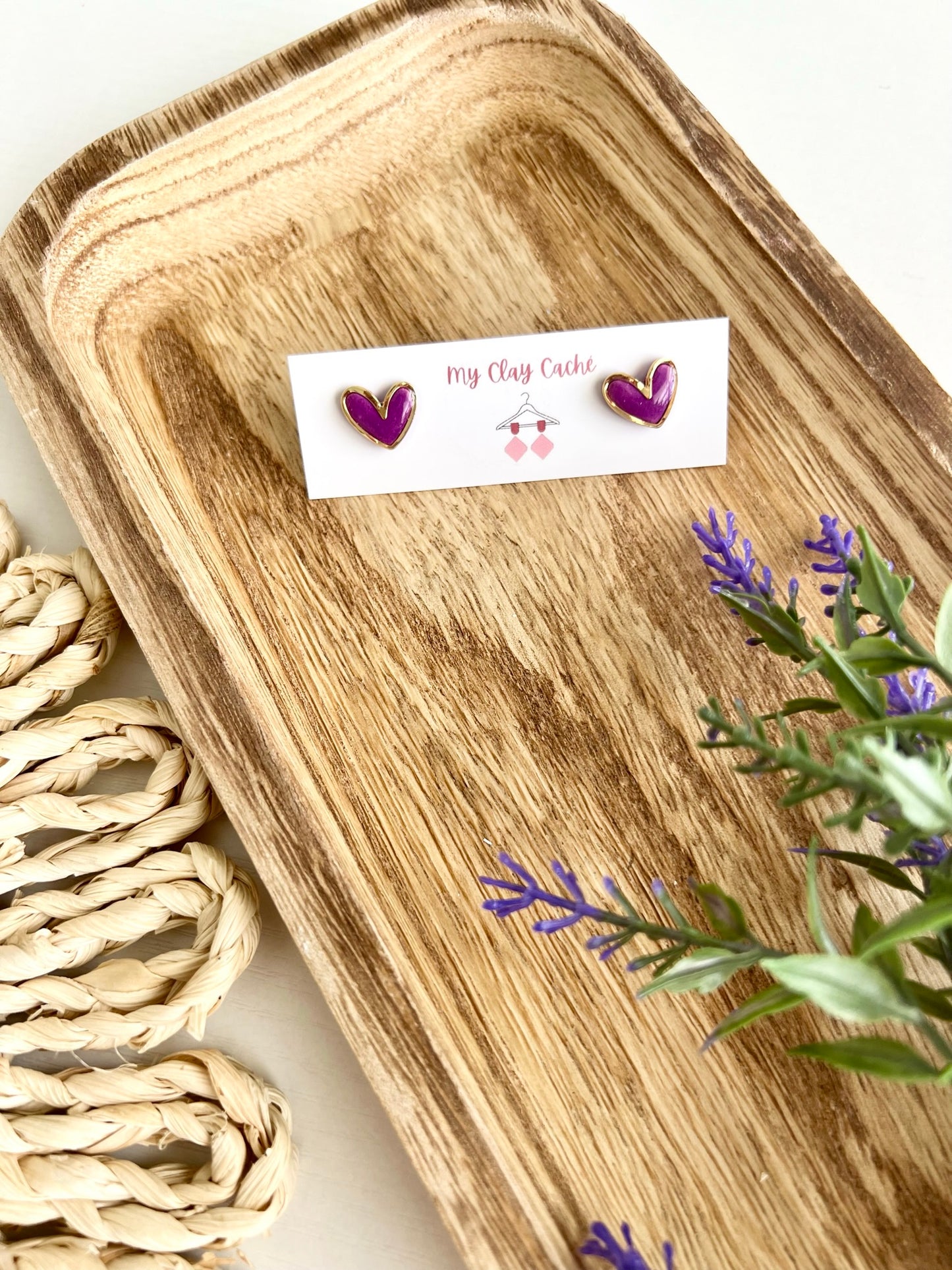 Gold Trim Heart Studs
