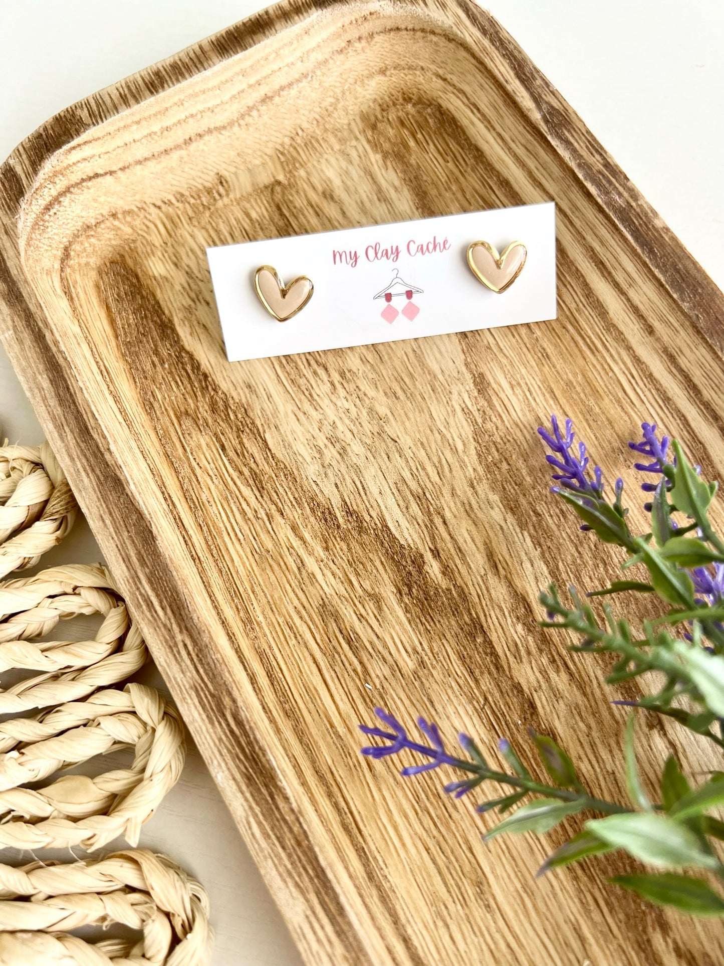 Gold Trim Heart Studs