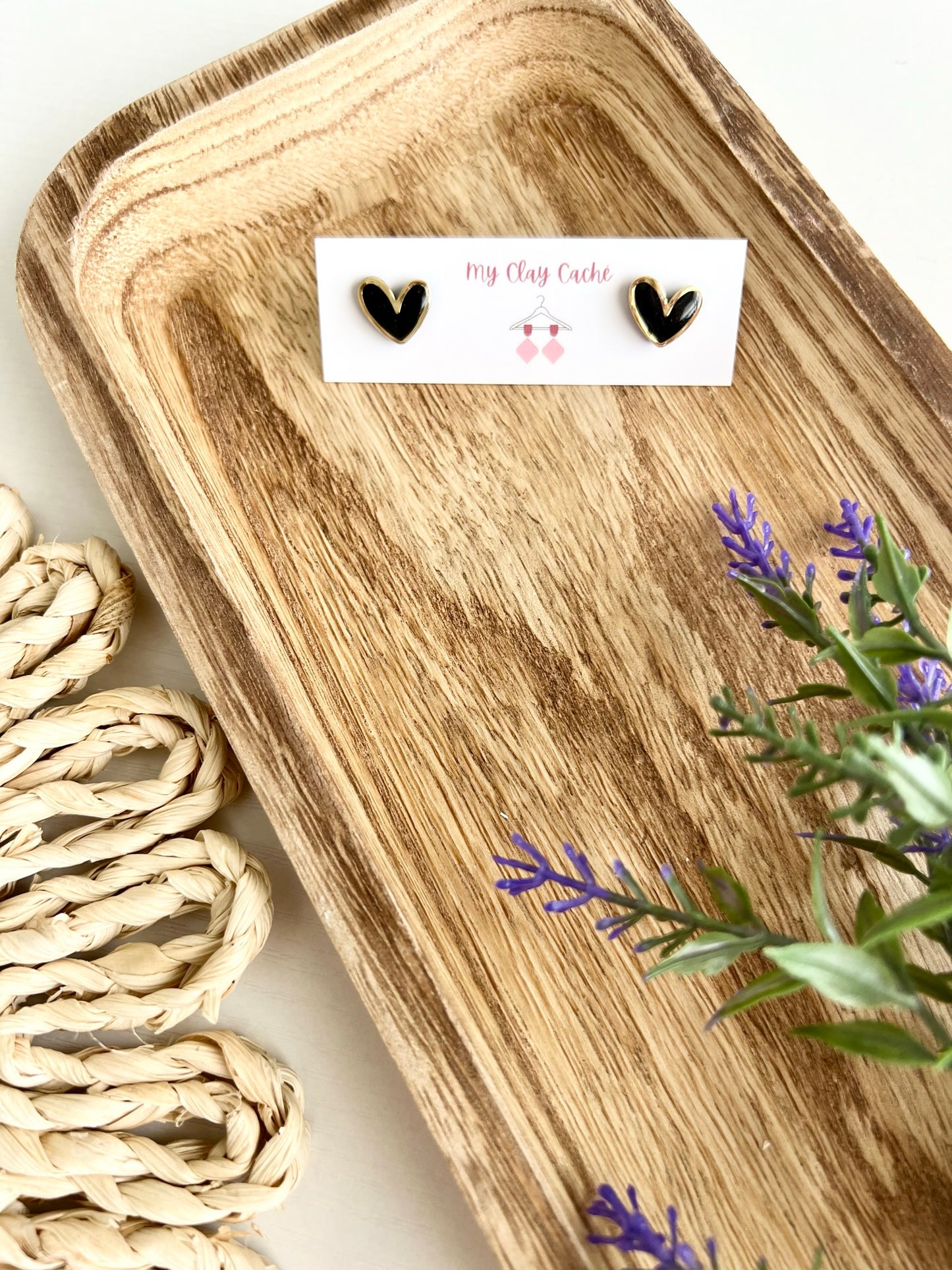 Gold Trim Heart Studs
