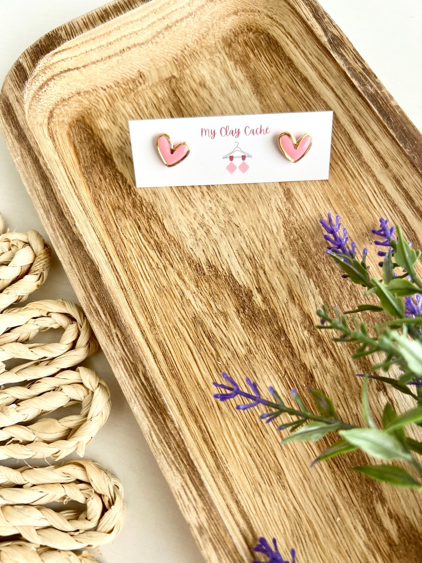 Gold Trim Heart Studs