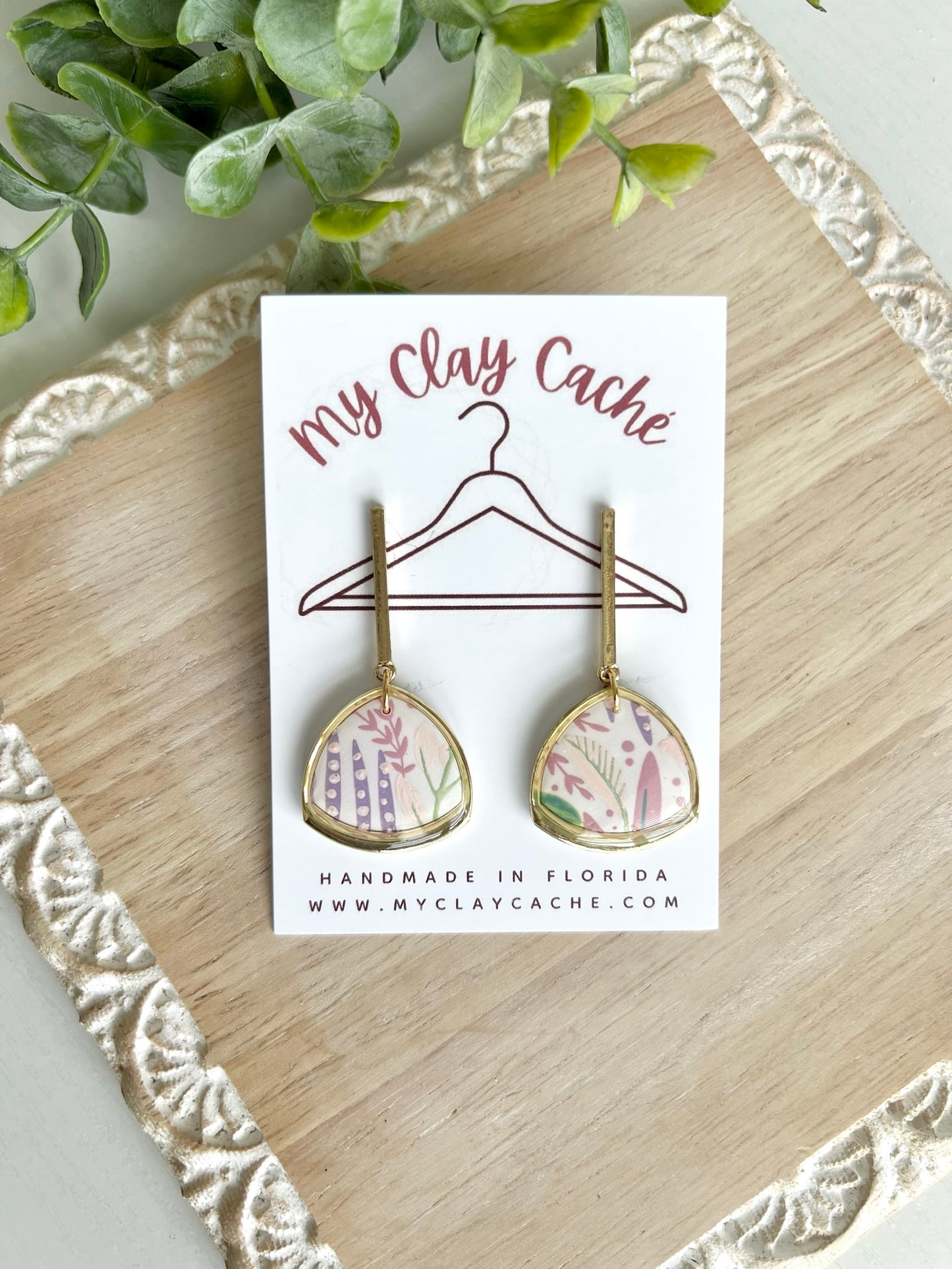 Painted Floral Triangle Dangles