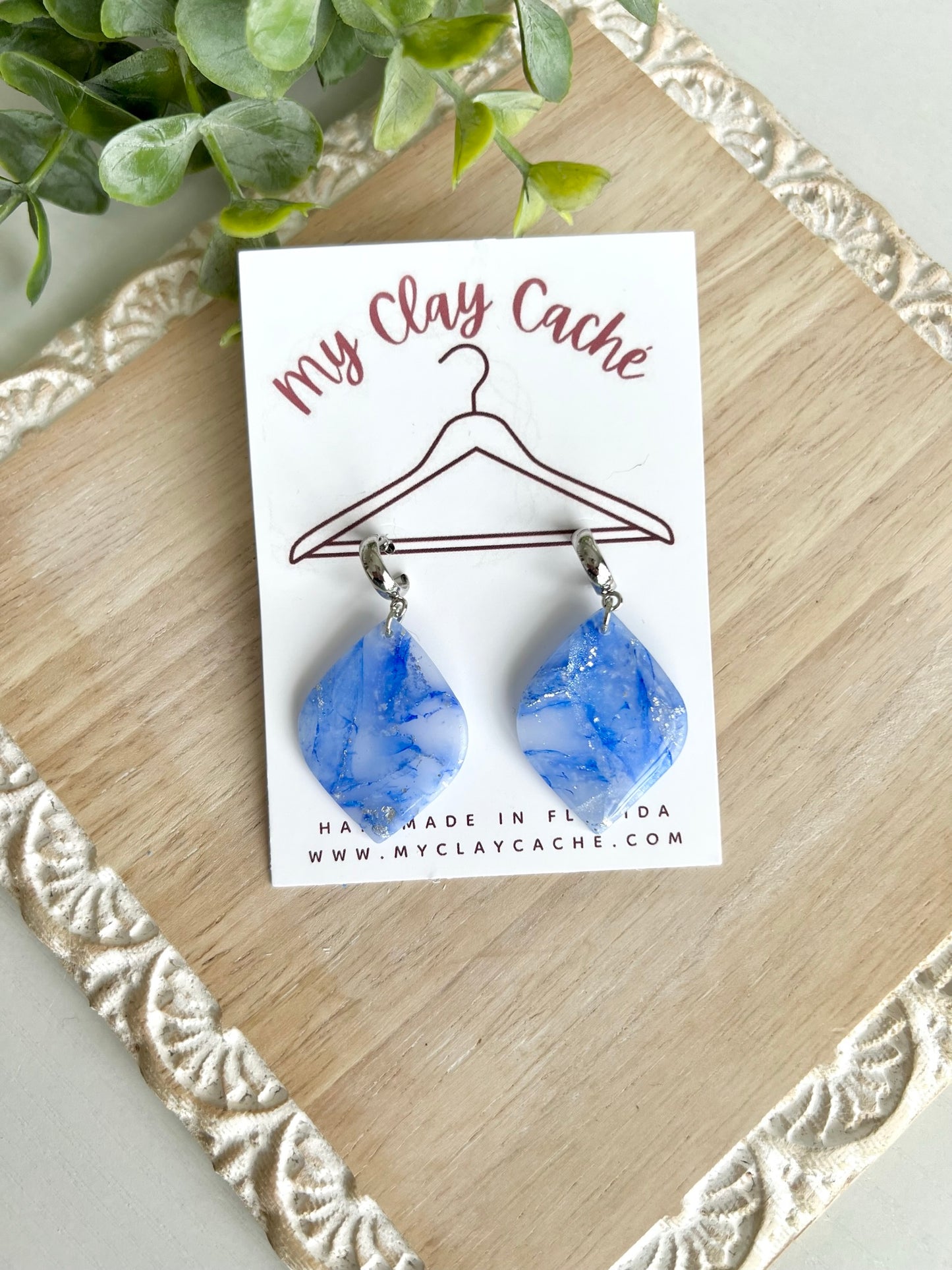 Blue and Silver Marble Dangles