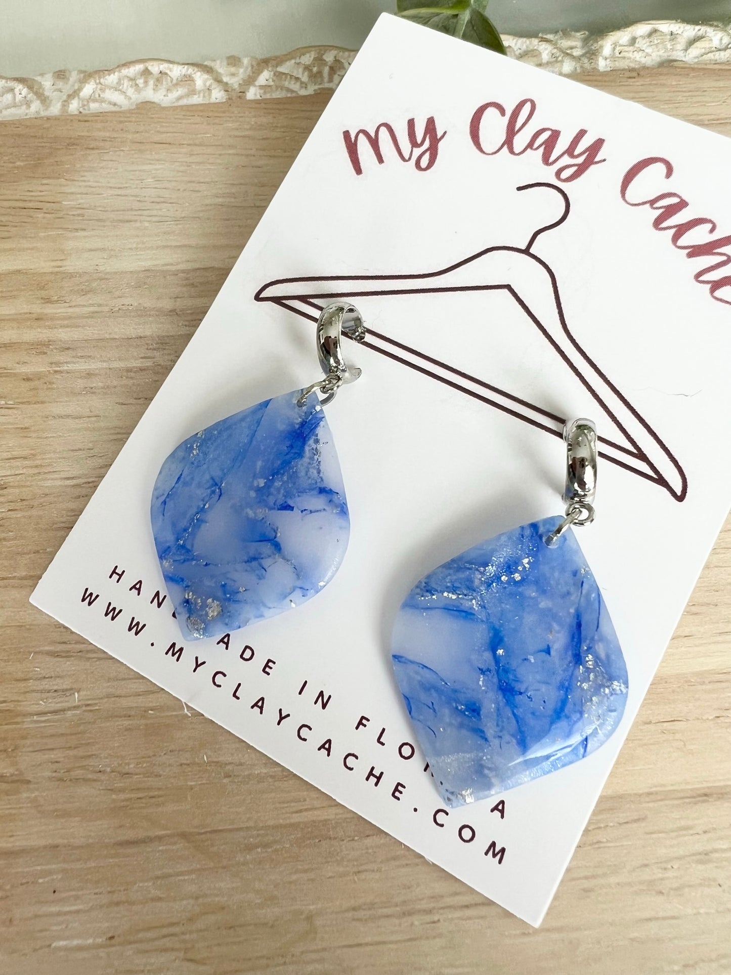 Blue and Silver Marble Dangles