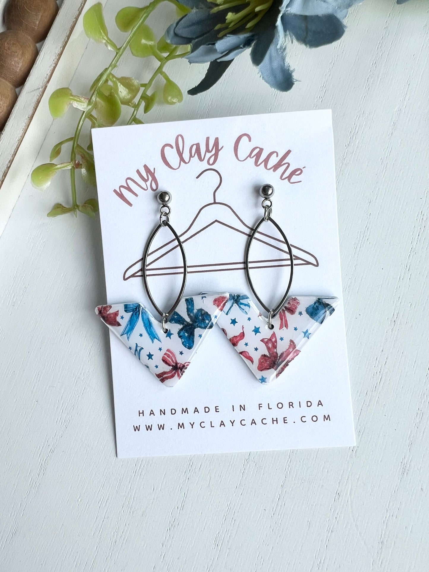 SALE! Patriotic Bow Print Dangles
