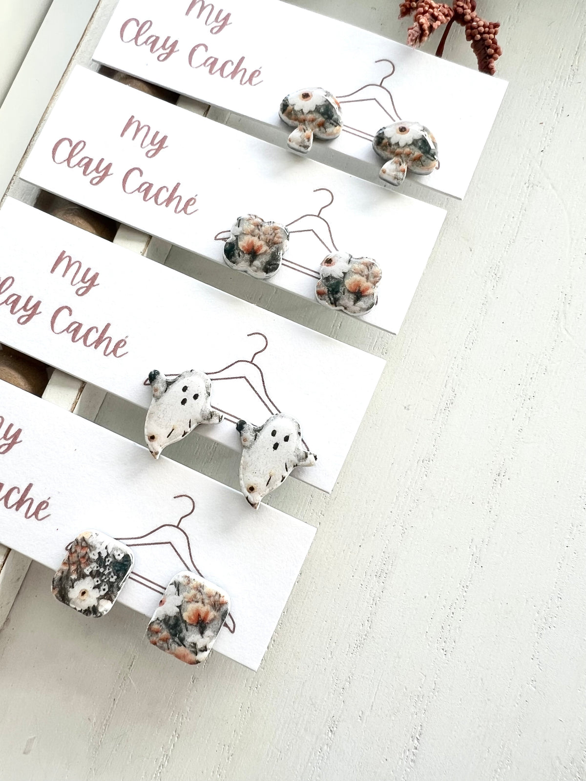 Spooky Cute Floral Ghost Print Studs