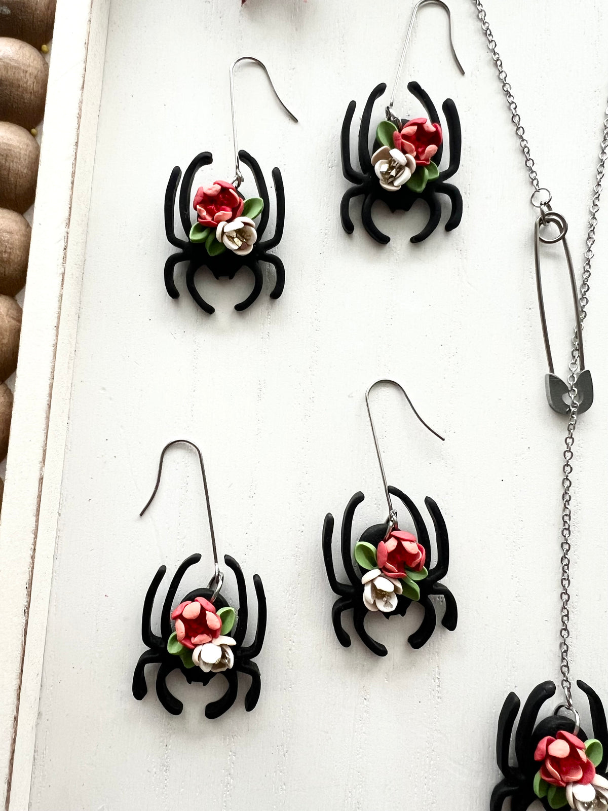 Floral Black Widow Spider Dangles and Necklaces