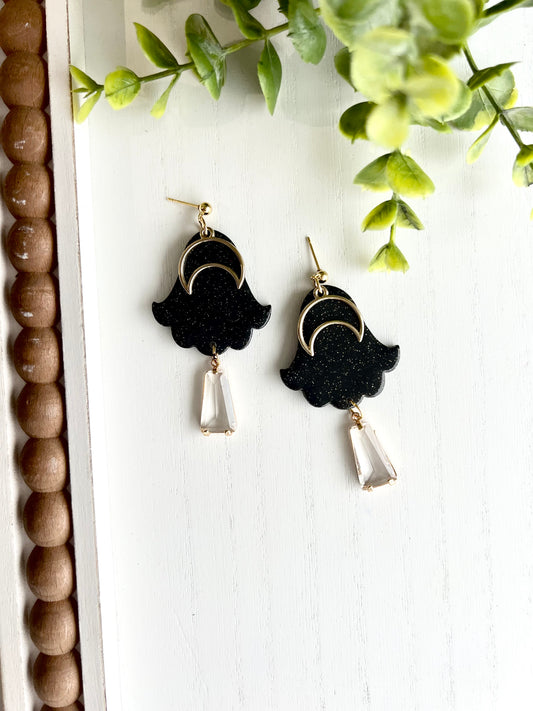 Large Black Moon Crystal Dangles