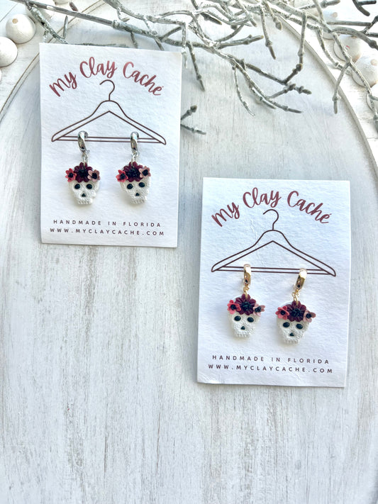 Dainty Flower Crown Skull Dangles