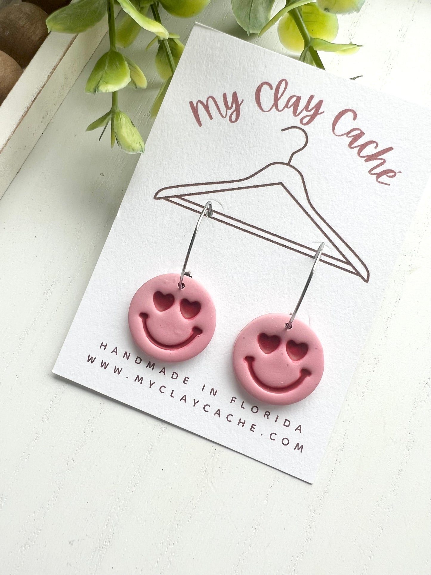 Pink Smiley Heart Hoops