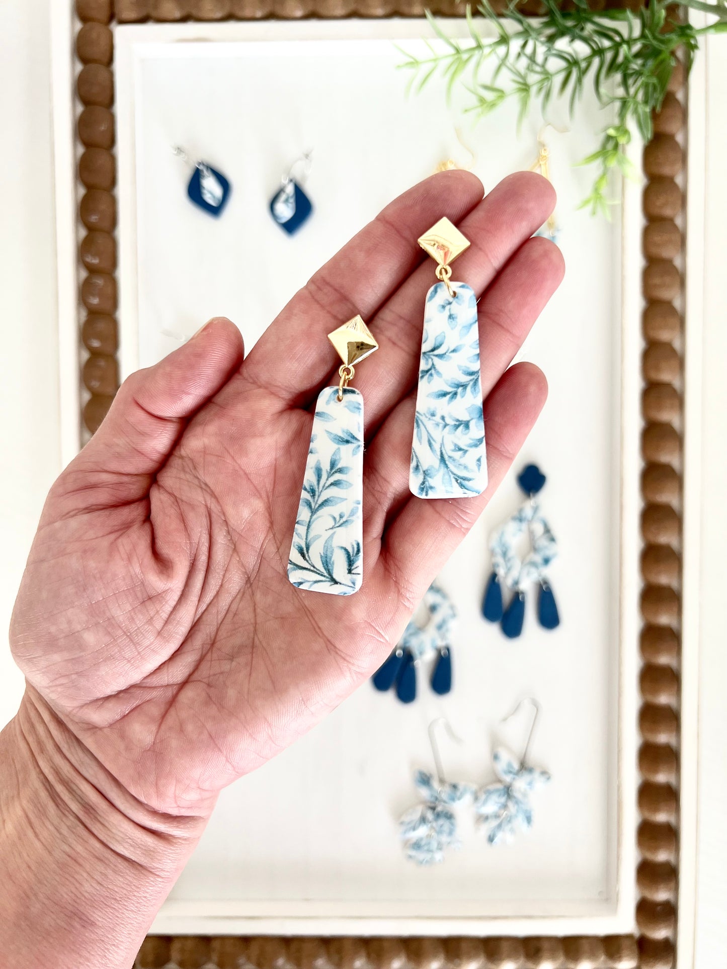 Blue Floral Dangle Earrings