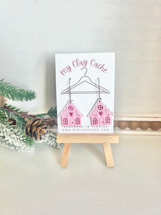 Pink Gingerbread House Dangles
